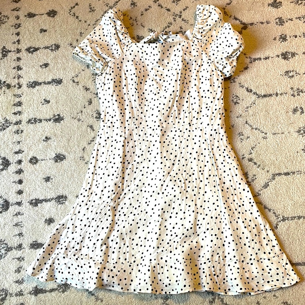 Loft fit and flare dress - White with black polkadots, size 8